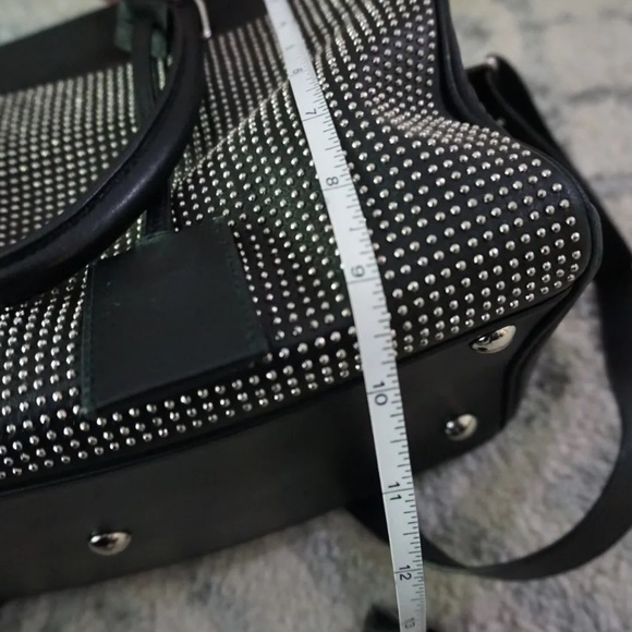 Yves Saint Laurent YSL Black Studded Duffel 6 Shoulder Bag Purse Silver - Picture 16 of 16
